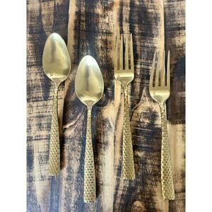 Fortessa LUCCA Salad Serving Set Of Two Spoons And Two Forks Brushed‎ Gold 18/10